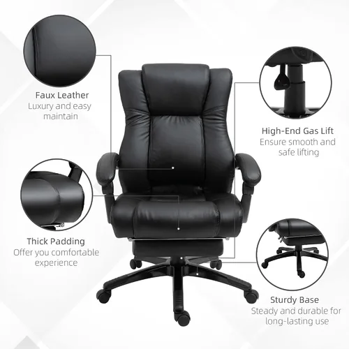 Miniatura 5 de Executive High Back Office Chair Executive Computer Desk Chair with PU Leather, Adjustable Height and Retractable Footrest, Black