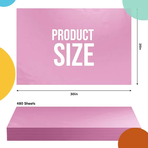 Miniatura 2 de Party Solids Papel de seda rosa para bolsas de regalo, papel de seda a granel de 20 x 30 pulgadas, 480 hojas, papel de periódico de 10 libras