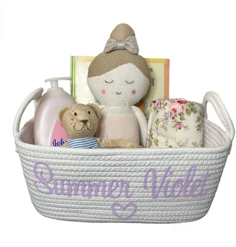 Miniatura 6 de Cesta personalizada con nombre de bebé, cesta de regalo para baby shower, organizador de pañales para bebé, organizador de pañales de cuerda