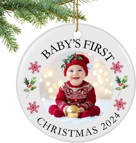 Miniatura 12 de Adornos de Navidad personalizados para la familia con foto - Adornos personalizados con foto y texto para árbol de Navidad 2025, decoración de árbol