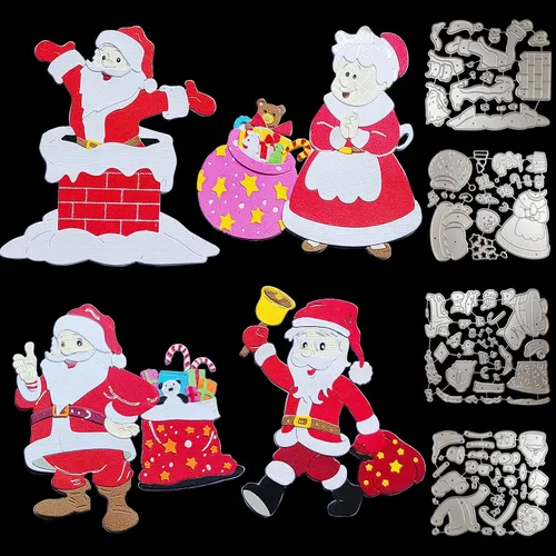 4 juegos de troqueles de Navidad de chimenea de Papá Noel para hacer tarjetas, suministros para álbumes de recortes, troqueles en relieve, plantilla