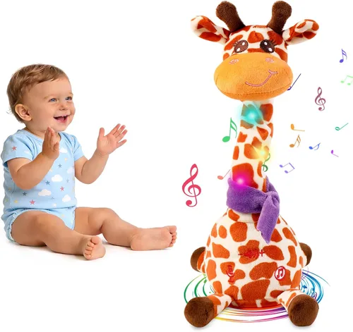 Miniatura 9 de Jirafa que habla bailando con cuernos dorados, juguete de peluche para bebé que repite lo que dices, juguete musical con cuernos dorados, regalos