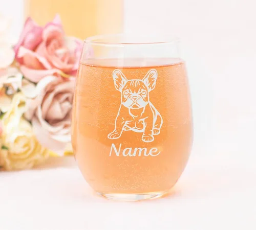 Miniatura 3 de C M Vaso de vino sin tallo personalizado para perro Bulldog francés con nombre, 17 onzas, regalo personalizado para perros para mujeres y hombres