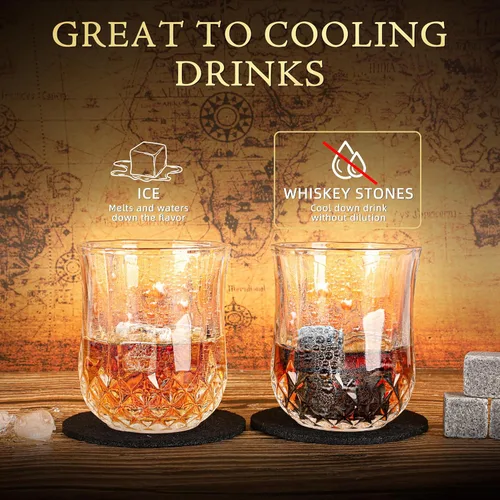 Miniatura 3 de Juego de regalo de rocas de whisky para hombres, papá, novio, juego de vasos de whisky con 2 piedras de whisky y posavasos, regalos para el Día