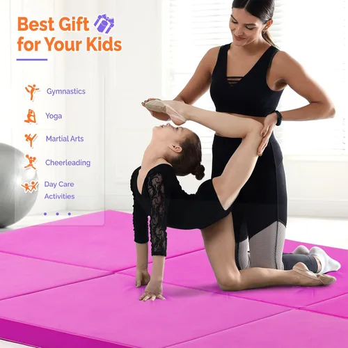 Miniatura 6 de Matladin - Alfombrilla plegable de 8 pies para gimnasia, gimnasio, ejercicio, aeróbicos, de 8 pies x 2 pies x 2 pulgadas de cuero sintético, 'Púrpura