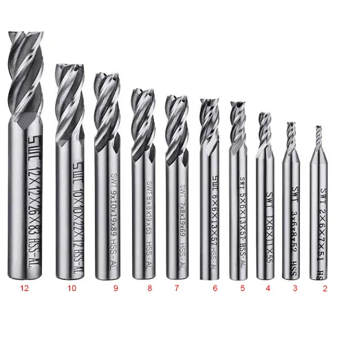 Miniatura 2 de ASNOMY Juego de 10 fresas de extremo de 4 flautas, fresas métricas CNC, brocas de fresado, juego de herramientas para madera, aluminio, hierro
