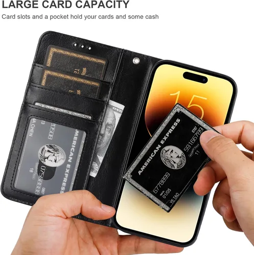 Miniatura 5 de Bocasal Funda tipo cartera desmontable para iPhone 15 con bloqueo RFID, ranuras para tarjetas, soporte de cuero PU premium, soporte magnético tipo