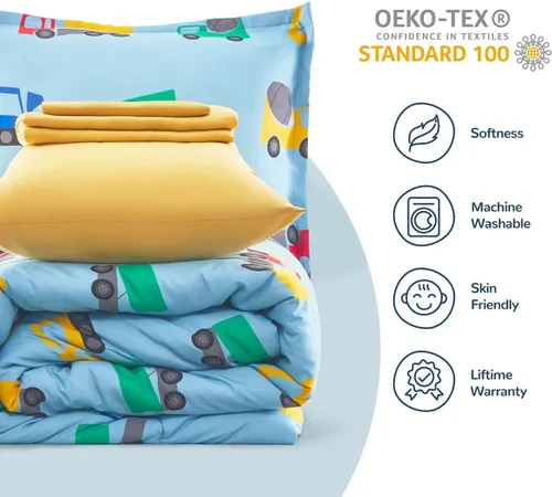 Miniatura 5 de SLEEP ZONE - Juego de edredón de 5 piezas tamaño Individual para niños, estampado suave, con edredón, sábanas y fundas para cojín y almohada, diseño