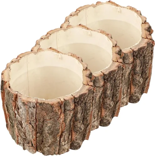 Miniatura 3 de HOMSFOU - Paquete de 3 cubos de flores impermeables de 3.54 x 3.54 x 3.14 pulgadas, contenedores de madera rústica para plantas de troncos, macetas