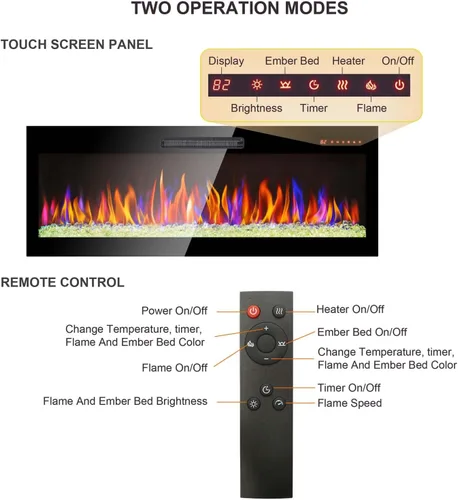 Miniatura 2 de Chimenea eléctrica ultrafina de 60 pulgadas, chimenea empotrada y montada en la pared, calentador de luz LED con control remoto, chimenea eléctrica