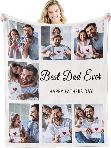 Miniatura 14 de Youltar Manta de fotos personalizada para el Día del Padre, regalo personalizado con el texto "Best Dad Ever" de hija o hijo para Navidad