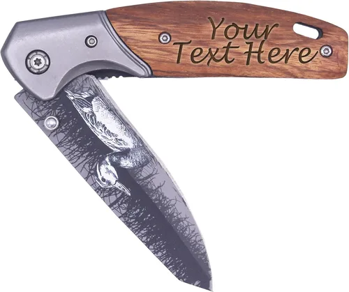 Miniatura 12 de My Personal Memories Cuchillo plegable de bolsillo grabado personalizado con hoja plegable - Regalo personalizado de caza y pesca para papá