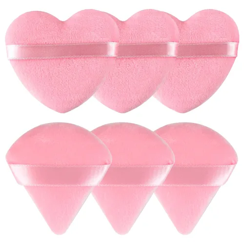 Miniatura 16 de 6 piezas de soplo de polvo para cara suave en forma de corazón para polvo suelto, polvo mineral, polvo corporal, terciopelo, base cosmética, 6