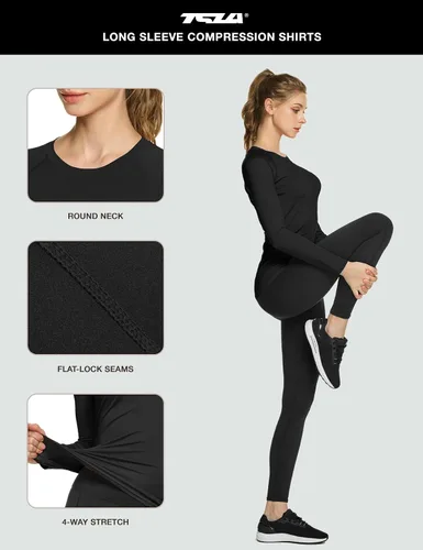Miniatura 4 de TSLA - Paquete de 1 o 3 unidades de camiseta de compresión deportiva para mujer, ajuste fresco y seco, camiseta de manga larga para entrenamiento