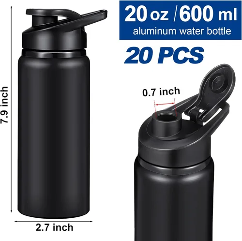 Miniatura 5 de Potchen Paquete de 20 botellas de agua de aluminio de 20 onzas, botellas deportivas de metal con tapas a presión, contenedor de viaje reutilizable