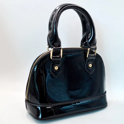 Miniatura 7 de Cremallera alrededor de la bóveda de cuero de patente Satchel Mini Top Handle Tote Bag Shell Shape Monedero Bolsos