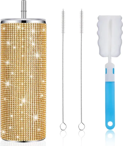Miniatura 12 de Tessco Vasos Tumbler con Pedrería Brillante con Pajita Botella de Agua con Purpurina Tumbler de Pajita de Acero Inoxidable Vaso Aislado con Pedrería