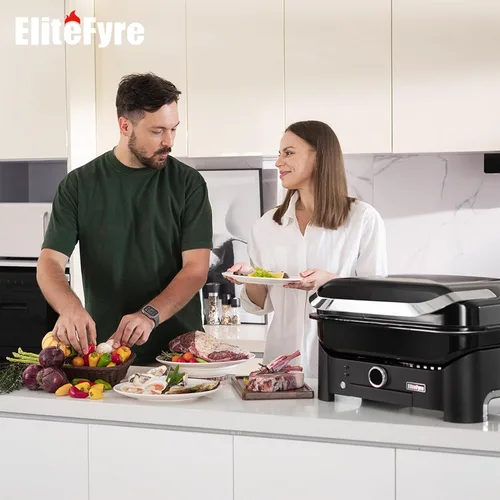 Miniatura 8 de Volteq - Parrilla eléctrica inteligente, 1500 W, 650 °F, barbacoa sin humo para interiores y exteriores, control digital y sonda de carne, todo