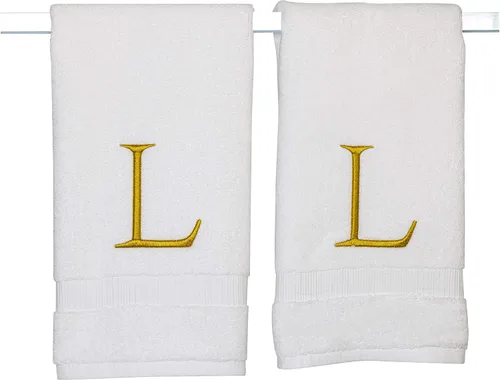 Miniatura 251 de Toalla de mano con inicial beige para baño, toalla bordada decorativa de calidad de hotel de lujo con monograma para tocador, spa, certificado