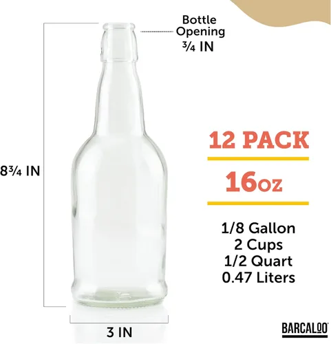 Miniatura 4 de Barcaloo Botellas de cerveza de vidrio transparente de 16 onzas para elaboración casera, cerveza, kombucha, refrescos, jugo, fermentación, paquete