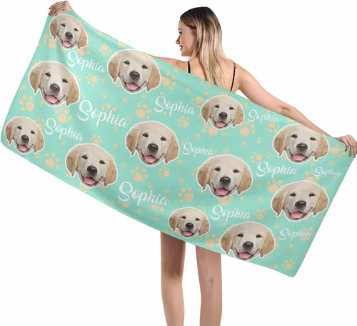 Miniatura 6 de MyPupSocks Toallas de playa personalizadas para niños y adultos, toalla de piscina con nombre y cara de perro, regalos personalizados con nombre