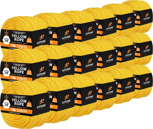 Miniatura 47 de Cuerda de polipropileno trenzado amarilla, 1/2 pulgada de grosor x 50 pies de largo, cuerdas de polietileno resistentes para uso en exteriores