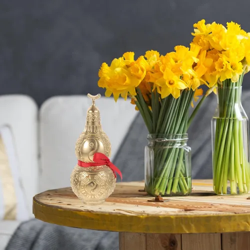 Miniatura 3 de Garneck Adorno de calabaza de cobre, estatua decorativa de Feng Shui Wu Lou para mesa de oficina en casa, símbolo de prosperidad y riqueza