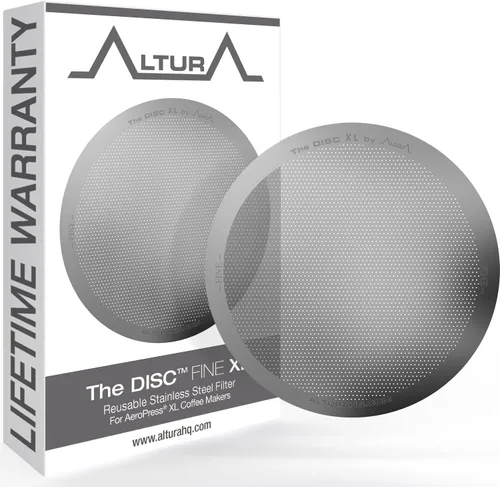 ALTURA DISC FINE XL: Filtro prémium para cafeteras AeroPress XL + libro electrónico con recetas, consejos y más, acero inoxidable, lavable y