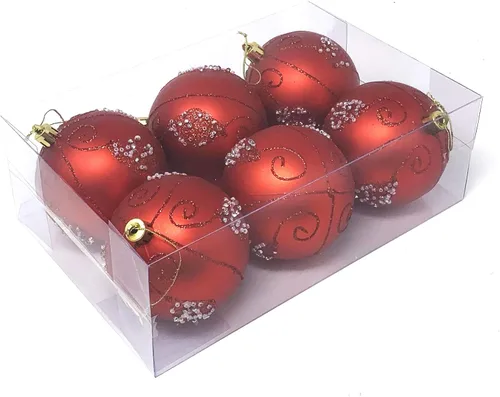 Miniatura 4 de Allgala - Paquete de 6 bolas para decorar el árbol de Navidad, 3" con lujosa decoración con brillantina (negro)