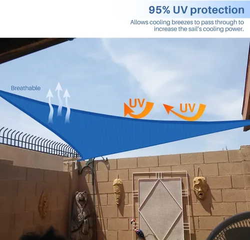 Miniatura 5 de E&K Sunrise - Toldo parasol triangular de 10 x 10 x 10 pies, bloquea los rayos UV, para patio, jardín, al aire libre (azul)