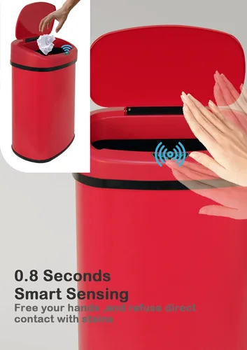 Miniatura 4 de Cubo de basura de acero inoxidable de 50 litros/13 galones, sin contacto y movimiento para cocina, con tapa, cubo de basura automático de metal