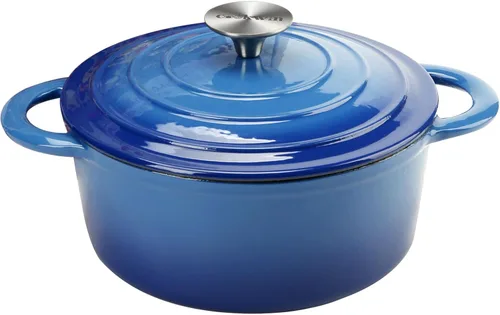 Horno Holandés COOKWIN de 5 Cuartos de Galón de Hierro Fundido Esmaltado con Tapa de Auto-Bastecer, Olla de Cuerpo Grueso de Doble Manija, Olla de