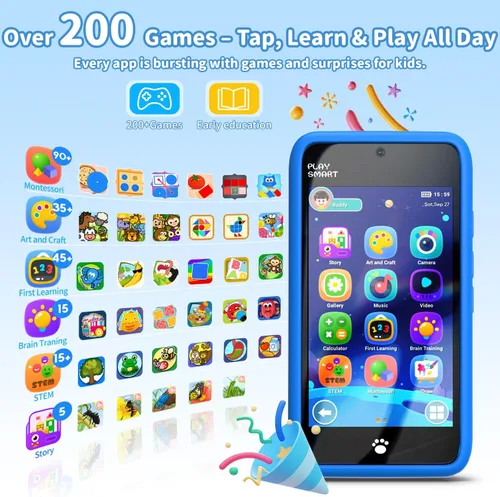 Miniatura 2 de MOMILLA Teléfono inteligente de juguetes para niños, pantalla táctil de 3.97 pulgadas, 16 GB, cámaras duales con más de 45 calcomanías, más de 210
