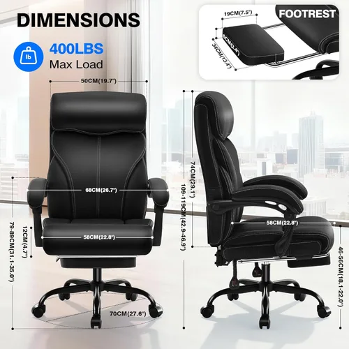 Miniatura 2 de AreShark Silla de oficina, ergonómica y cómoda silla de escritorio para computadora con respaldo alto y reposapiés, silla reclinable ejecutiva Negro