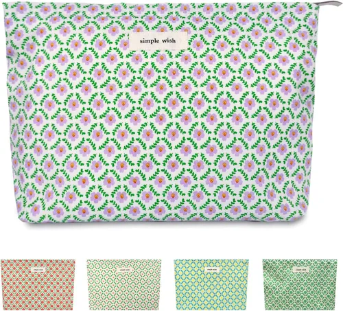 Miniatura 23 de STARDW Bolsa de maquillaje estética floral para mujeres y niñas, bolsa de aseo de viaje con cremallera de gran capacidad, bolsa organizadora