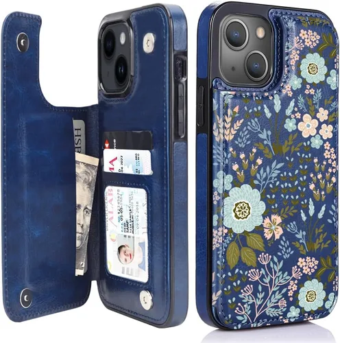 Miniatura 12 de uCOLOR Funda de piel con tapa para tarjetas compatible con iPhone 13 6.1, iPhone 14 6.1, mujeres y niñas con tarjetero y función atril