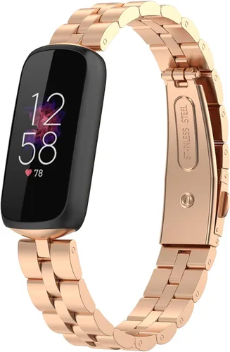 FitTurn Correas compatibles con Fitbit Luxe Metal acero inoxidable correa de reloj de repuesto clásica duradera de enlace sólido accesorio hebilla