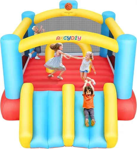 Miniatura 7 de AKEYDIY Castillo inflable para interiores y exteriores con soplador, castillo de salto con doble tobogán, castillo inflable duradero para patio