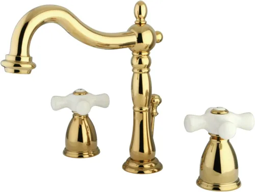 Miniatura 7 de Kingston Brass KB1978PX Heritage - Grifo de lavabo con mango cruzado de porcelana, níquel cepillado, centro ajustable de 8 pulgadas cepillado níquel