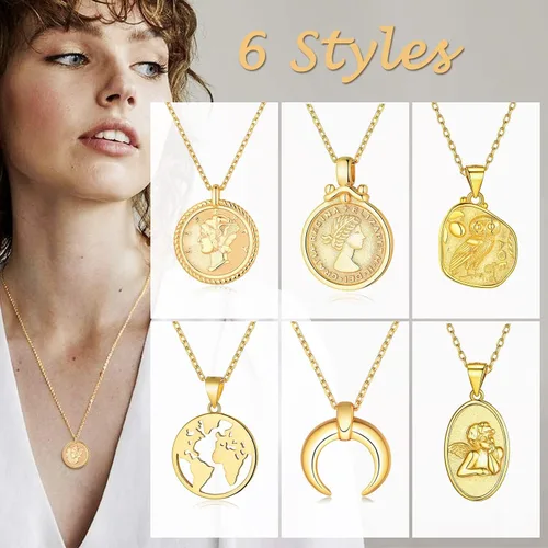 Miniatura 6 de ChicSilver Collar de moneda de plata de ley, collar con colgante de moneda para mujer (con caja de regalo)