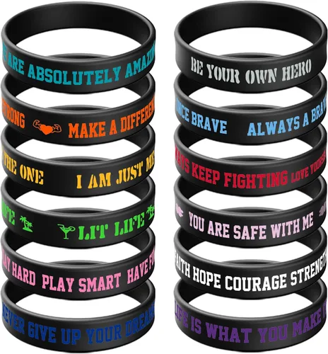 ZIQON 12 piezas de pulseras de goma inspiradoras, pulseras de silicona con citas motivacionales, pulseras elásticas de colores, unisex, para
