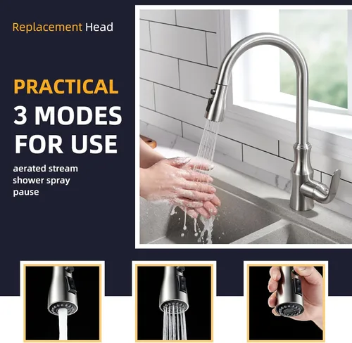 Miniatura 3 de Reemplazo de cabezal de llave de cocina Angle Simple, conector macho de rosca de G 1/2 o 13/16 pulgadas, probado según NSF/ANSI/CAN 61 y 372, Níquel