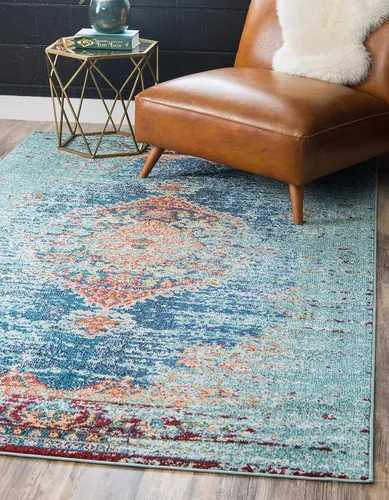 Miniatura 2 de Unique Loom Vita Collection - Alfombra saturada con degradado tradicional sobre teñido, 2 pies 2 pulgadas x 3 pies, turquesa/azul marino