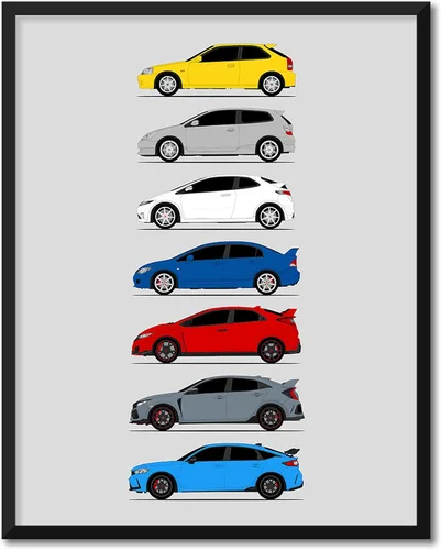 Miniatura 21 de Custom Car Posters Póster hecho a mano compatible con Honda Civic Type-R Generations e impresión de Civic Type R