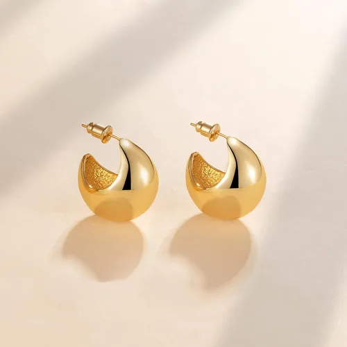 Miniatura 13 de Aretes de aro gruesos de oro para mujer, chapados en oro de 14 quilates, aretes de aro triple, hipoalergénicos, a la moda, aretes de aro gruesos