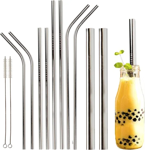 Youngever Pajitas reutilizables de acero inoxidable, con 2 popotes extra anchos para batidos y té de burbujas, bolsa para llevar, vasos de 20 onzas