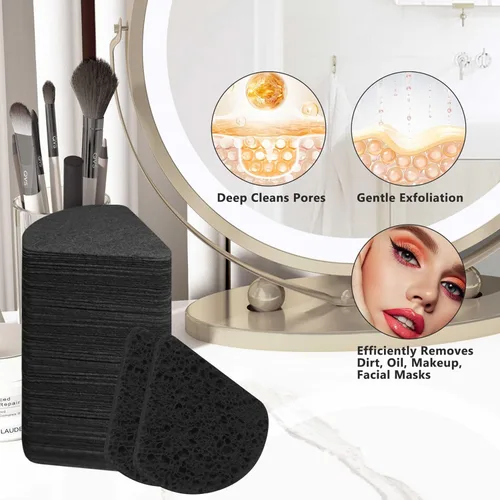 Miniatura 7 de 60 esponjas faciales comprimidas triangulares, esponjas cosméticas 100% naturales para limpieza facial para limpieza facial diaria, mascarilla