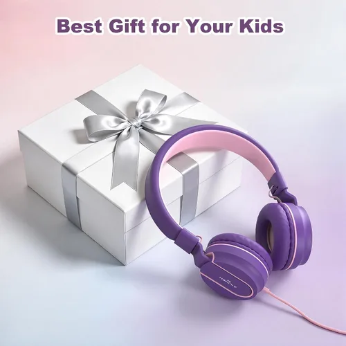 Miniatura 7 de Auriculares para niños, auriculares con cable para niños en la oreja con micrófono, limitador de volumen de 93 dB para niñas y niños, auriculares