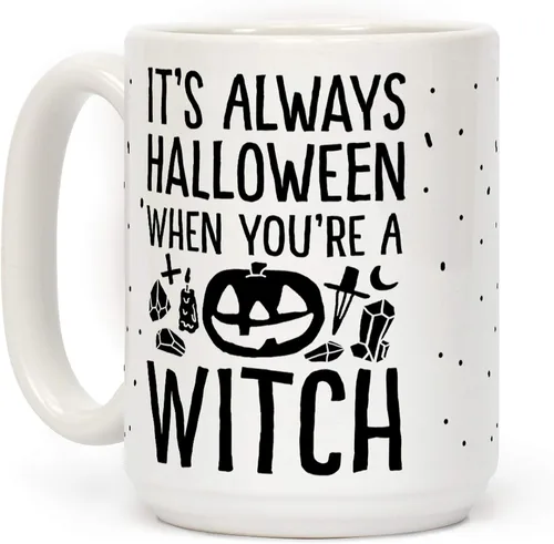 Miniatura 52 de LookHUMAN Taza de Café de Halloween – Halloween Is Meowgical Tazas, Taza de Café Espeluznante Idea de Regalos de Taza, 15 Onzas 10-Blanco