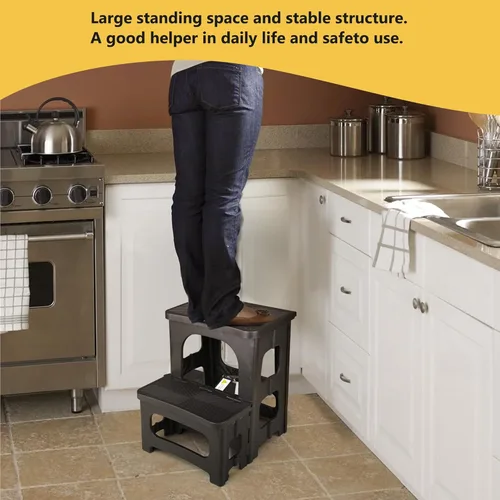 Miniatura 3 de AMOISE Amoise Taburete plegable de 2 escalones, reposapiés portátil antideslizante de 8 y 17 pulgadas de altura doble, soporta 300 libras